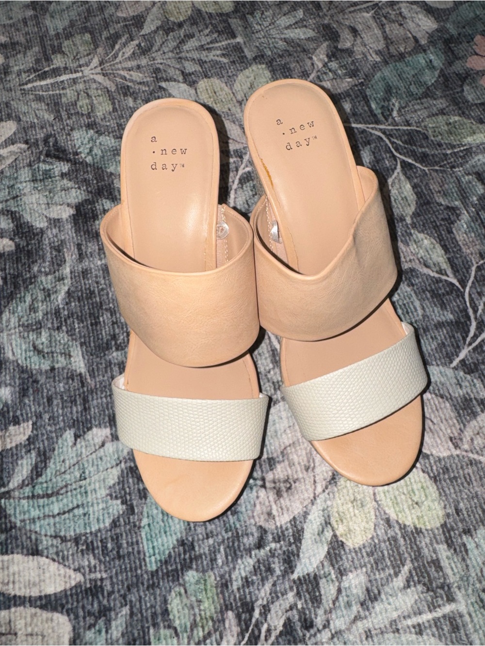 a new day Two-Band Slide Mules in Tan and Cream